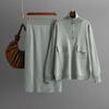 Autumn and Winter New Solid Color Lapel Half Zipper Knitted Top + Temperament Skirt Fashion Two-piece Trendy