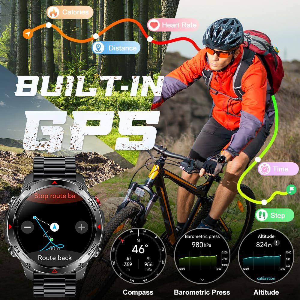 New  Professional GPS Sports Smart Watch Men 1.46" AMOLED Screen 3ATM Compass Fitness Tracker Military Smartwatch