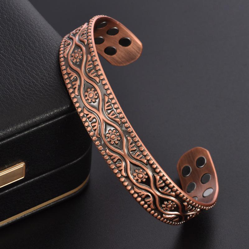 Pflaumenblüte & Akanthus Rotkupfer Retro Magnetfeldtherapie Armband