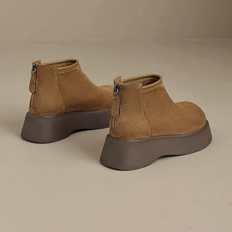 Fleece chimney Chelsea short boots tide 2025 new autumn and winter matte thick-soled big head thick-soled muffin Martin boots women