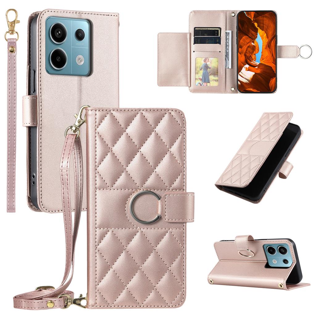 For Xiaomi Redmi Note 13 5G Crossbody Leather Case Ring Buckle Wallet Stand Rhombus Mobile Cover