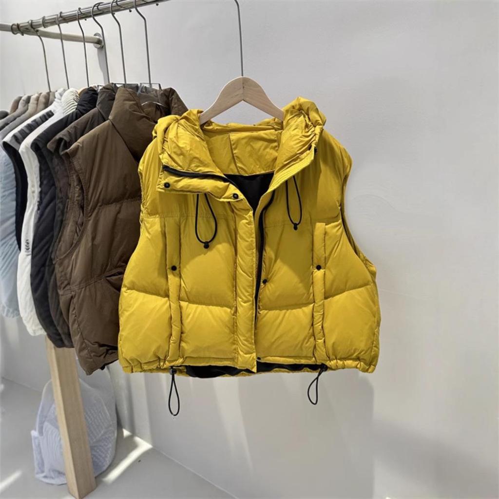2024 Autumn/Winter Korean-Style Women's Hooded White Duck Down Casual Vest