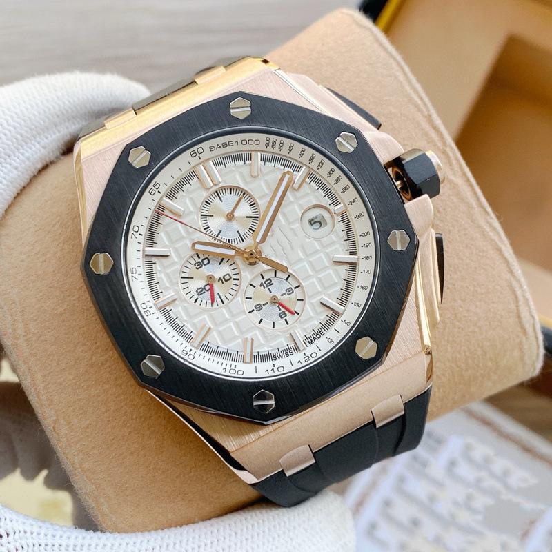 

2024 Чоловічий висококласний кварцовий годинник Royal Oak з шістьма стрілками та силіконово-сталевим ремінцем