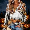 Women's V-Neck Long Sleeve Lightweight Halloween Print Blouse for Casual Wear