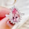 Luxury Female Pink Water Drop Zircon Ring Charm Silver Gold Color Wedding Rings For Women Small White Stone Engagement Ring