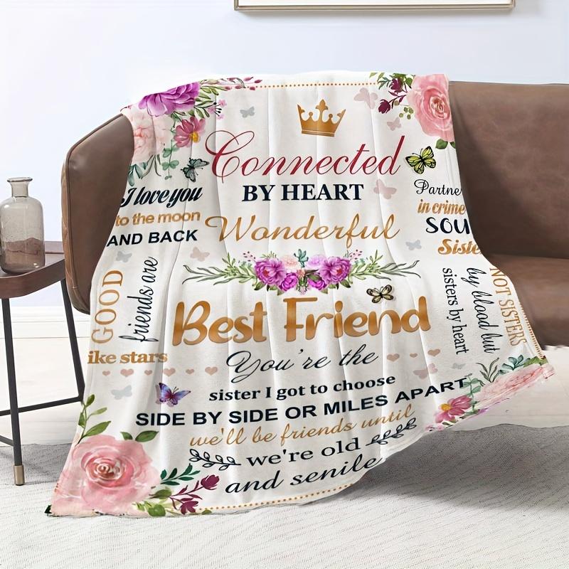 1pc Best Friend Letter Blanket - Sister/BFF Gift with Heartfelt Messages, Pink Roses & BFF Phrases, Soft Flannel All-Season