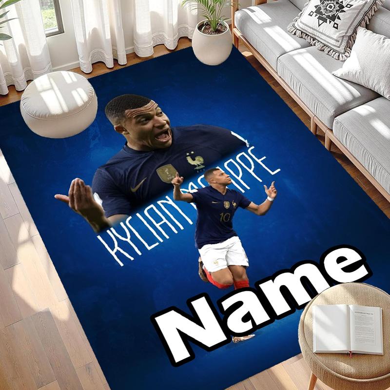Custom Name Personalized Kylian Mbappe Print Carpet, Versatile Home Decor Rug, for Playroom, Apartment, Balcony, Entryway, Hallway Gift