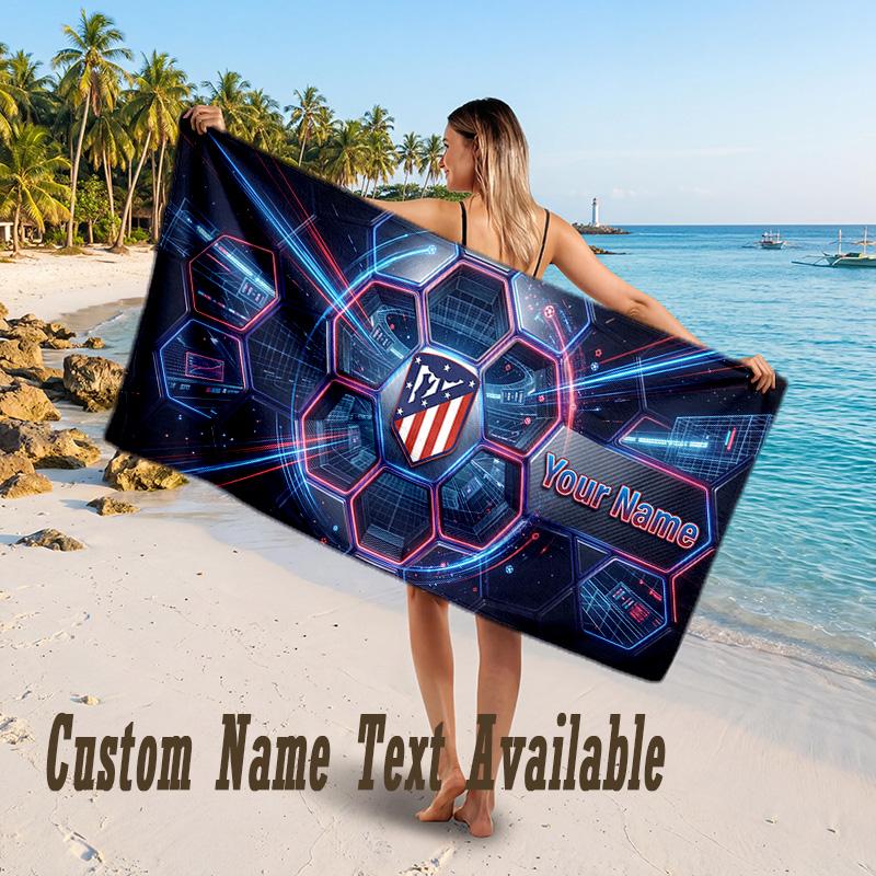 Atletico Madrid FC Design Beach Towel Custom Text Large Towel for Beach Vacation