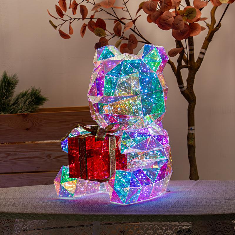 Christams Teddy Bear Night Light with Gift Box Luminous Iridescent Glowing Ornament Family 2025 Xmas Decoration Creative Gifts
