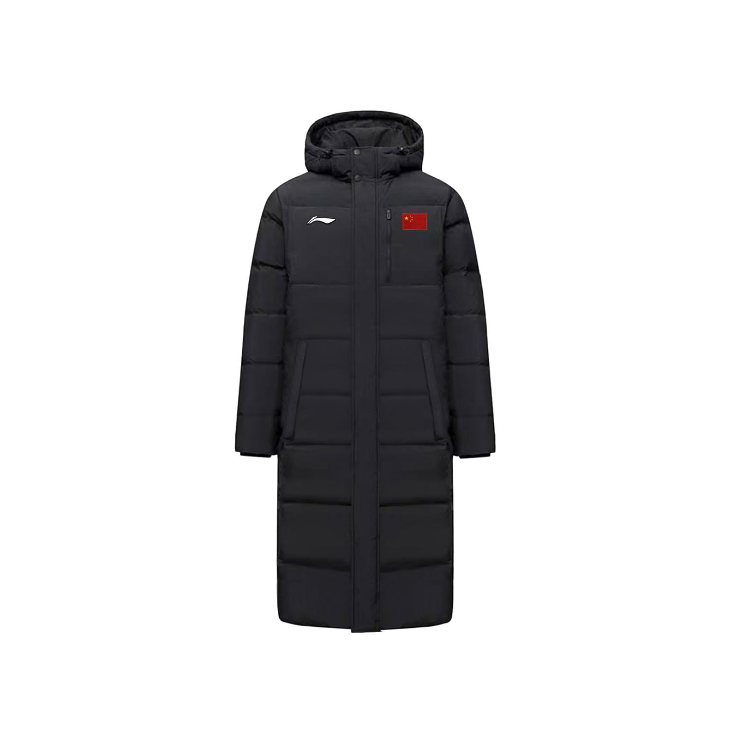 

Li Ning Настольный теннис Комплексная тренировочная серия Логотип Паттерн национального флага Водоотталкивающая Однотонная Длинная Пуховая Куртка с Капюшоном AYMV657-2 L