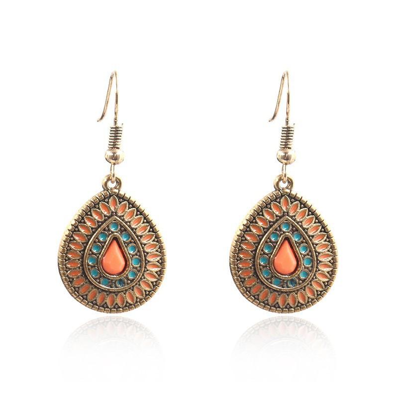 Popular earrings, European and American creative alloy earrings, bohemian round oil drop earrings, ethnic style jewelry