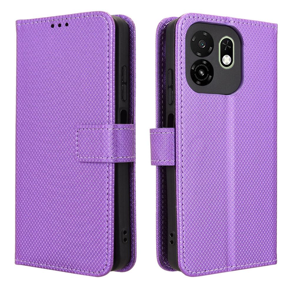 For itel A100C 4G Leather Wallet Case with Strap Diamond Texture Phone Cover