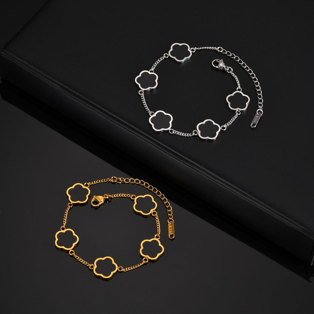 Vnox Stainless Steel Flower Bracelet for Men Women, 18-23cm Adjustable Leaf Chain with Lobster Clasp, Anniversary Gifts Zircon