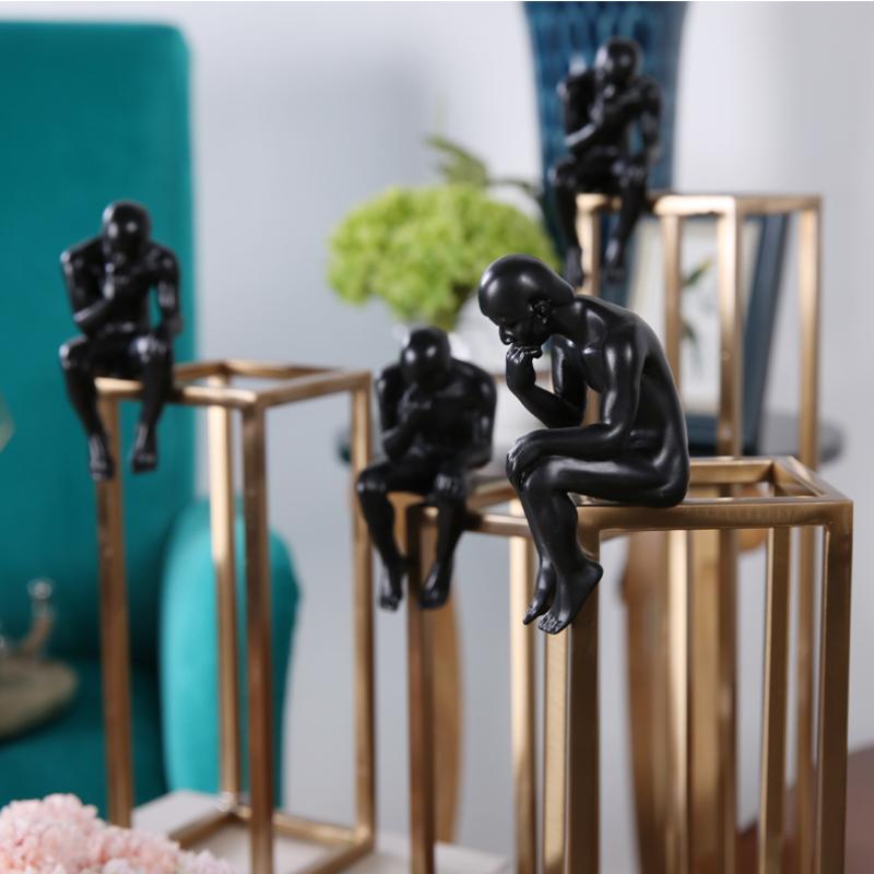 Home Decoration Accessories Thinker Rodin Sculpture Gold Stainless Steel Frame Desk Decoration Crafts Figurines Miniatures