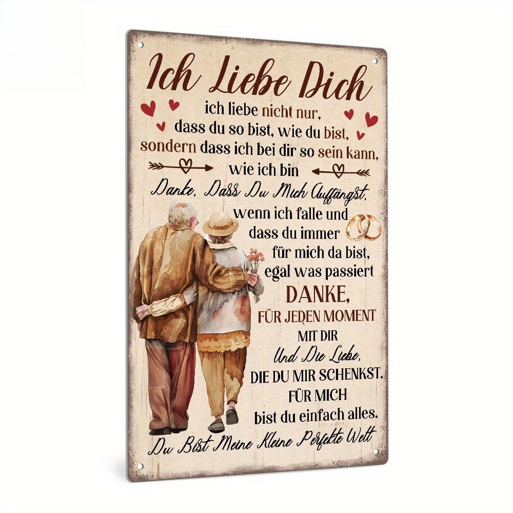 1 szt. Dekor Żelazny Metalowy Znak Blaszany Niemiecki "Ich Liebe Dich" Wiersz Miłosny, Vintage Dekoracja Ścienna, Dekoracja Domu Domku Wiejskiego Salonu