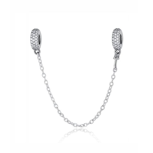 Original 100% 925 Sterling Silver Bead Charm Safety Chain Charms Crystals Beads Fit Bracelets Women Fashion DIY Jewelry