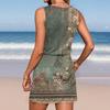 Women's Summer Round Neck Sleeveless Drawstring With Pocket Floral Print Casual Dresses