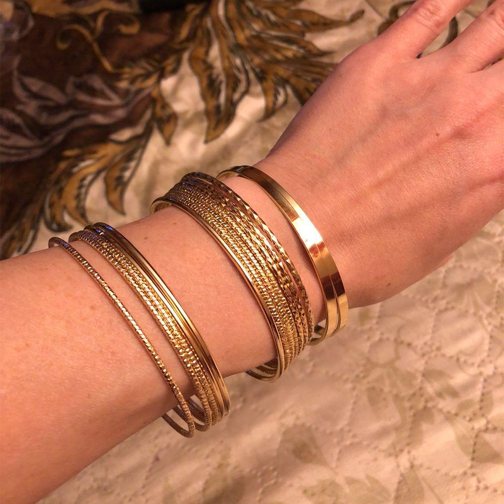 For Girls Bohemian Wide Side Gold Color Korean Bangles Women Bracelets Hands Jewelry Wrist Bands