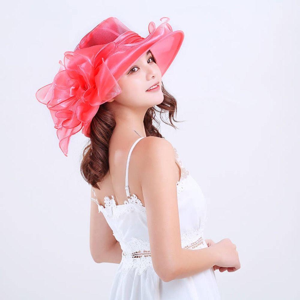Travel Organza Mesh Hat Flower Beach Cap Elegant Bridal Wedding Hat  for Women