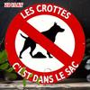 D Flat Metal Sign Retro Vintage Funny French Dog Sign Les Crottes Cest Dans Le Sac Grunge Rusty Round Tin Plaque Humorous