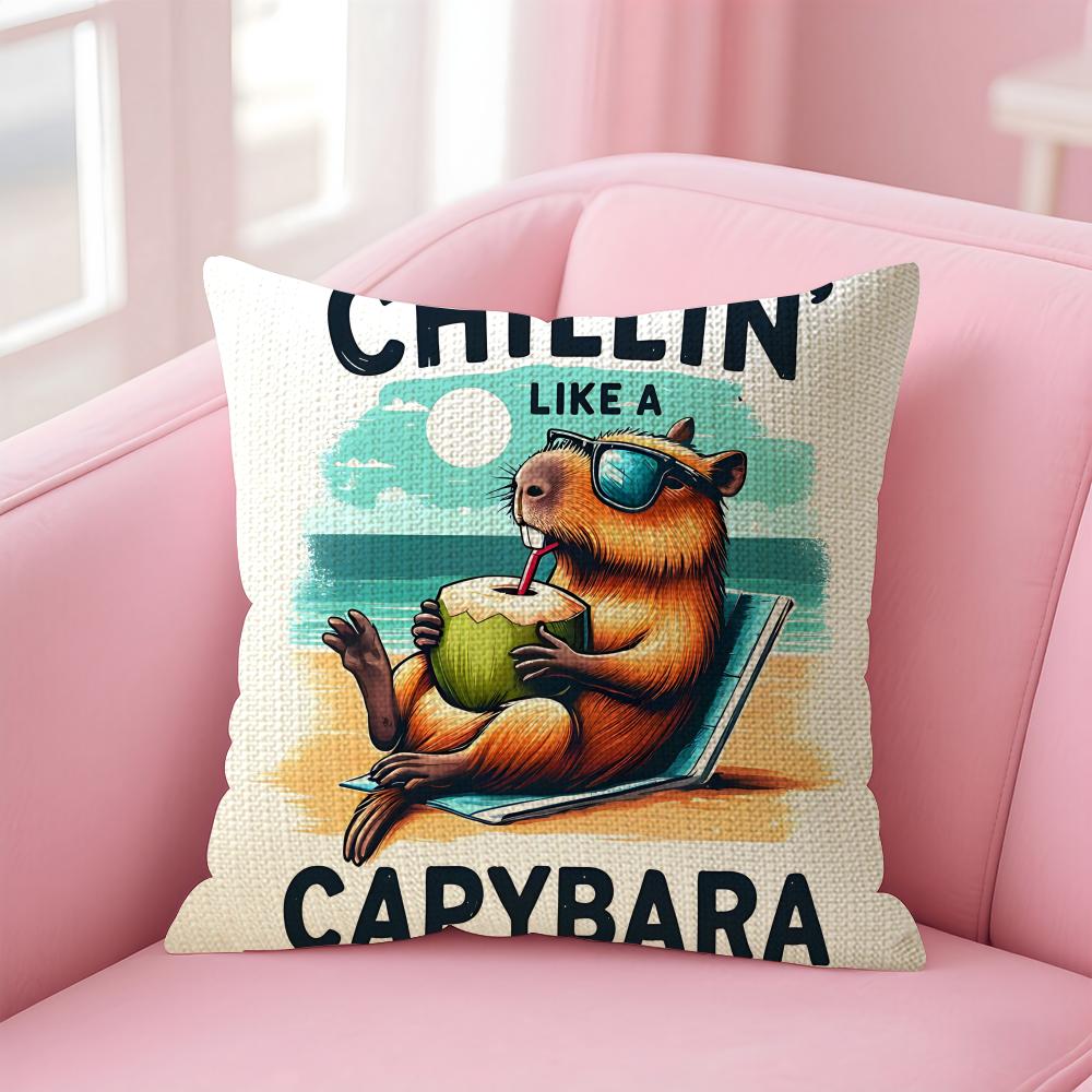 Cute Capybara Cushion Cover Natural Linen Pillow Case DoubleSided Print Decorative Sofa Pillowcase Home Decor Gift
