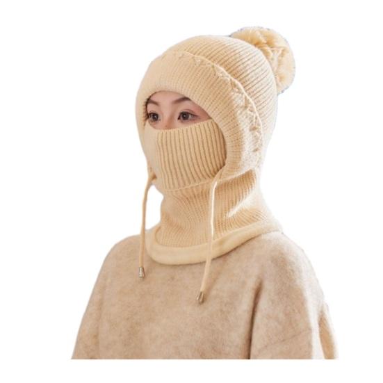 

Женская ветрозащитная вязаная шапка с флисовой подкладкой 3-в-1 шарф-капюшон для холодной погоды, для катания на лыжах, пеших прогулок, головной убор бежевый