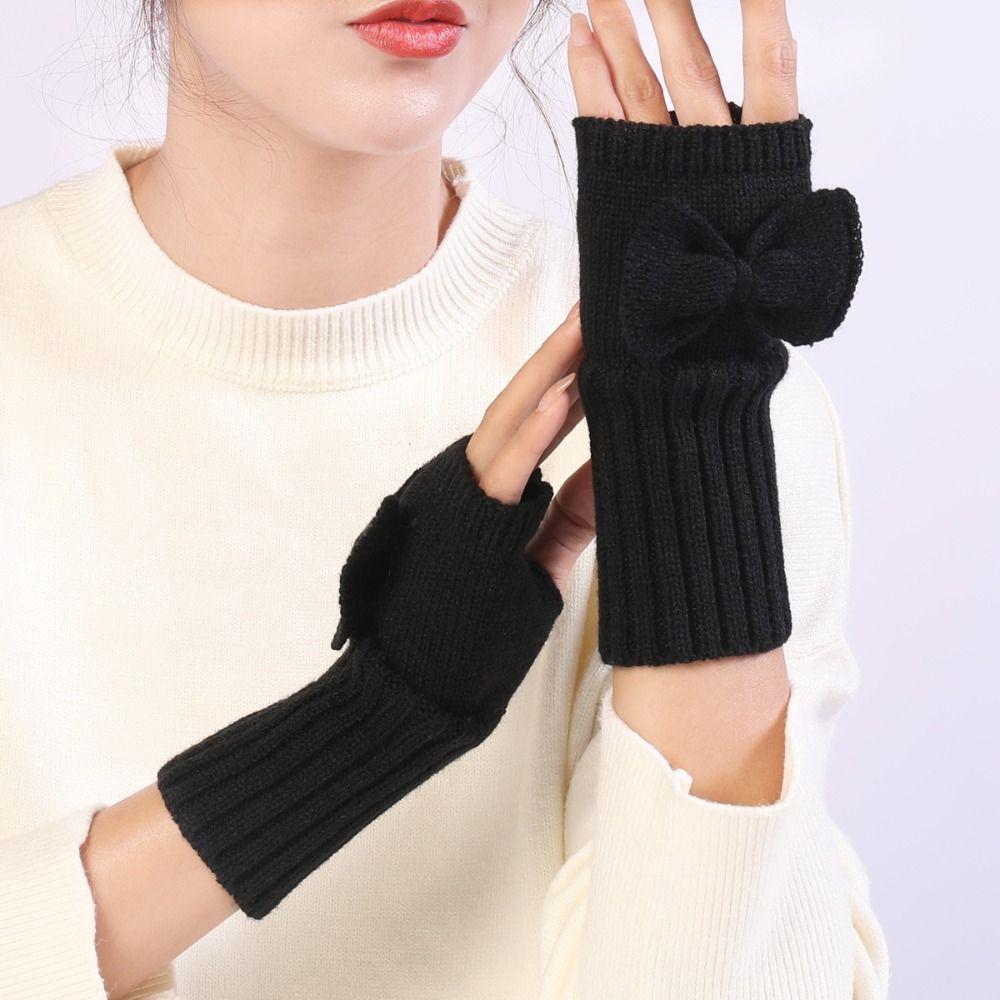 Fingerless Bow Knitted Gloves  Half Finger Gloves Fashion Twists Gloves  Girls