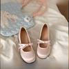 Pink Bow Knot Mary Janes Women's Oes Summer 2025 New Soft Round Head Ballet Flat Mouth Single Oes Faionable Casual