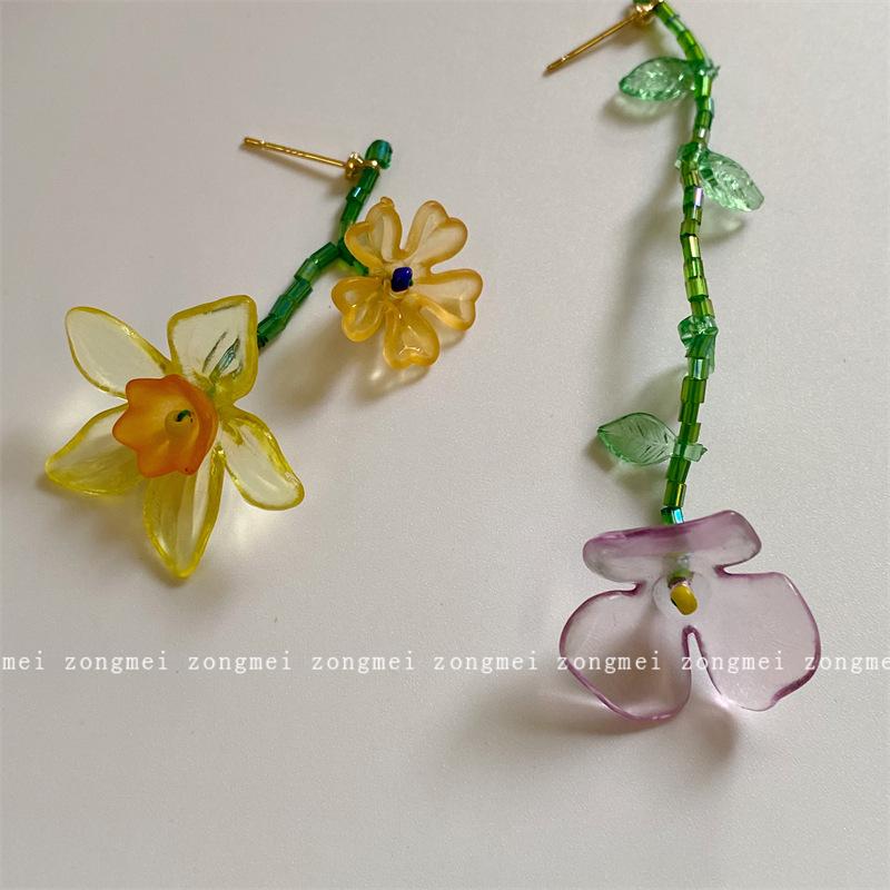 Artistic Retro Floral Asymmetrical Stud Earrings for Women