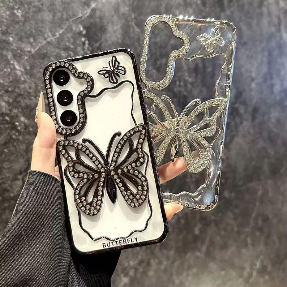 Bright Diamond Butterfly Case For Samsung Galaxy S25 S24 S23 S22 Plus Ultra A16 A26 A36 A56 A07 A17 A06 A55 A05S Clear Cover