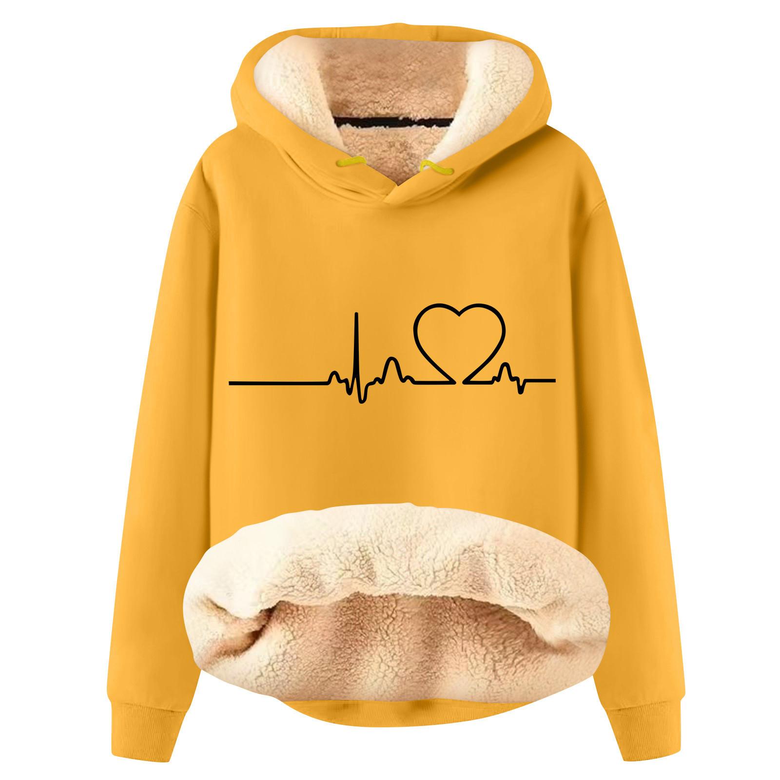 Женская модная плюшевая теплая свободная толстовка с капюшоном и принтом XL жёлтый