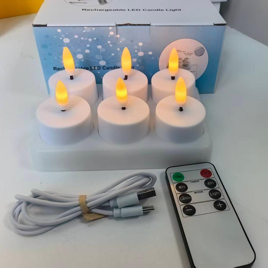 Rechargeable LED Candles with Timer Remote Flameless Flickering 3D wick Tea Light Electronic Lighting Halloween Christmas Decor