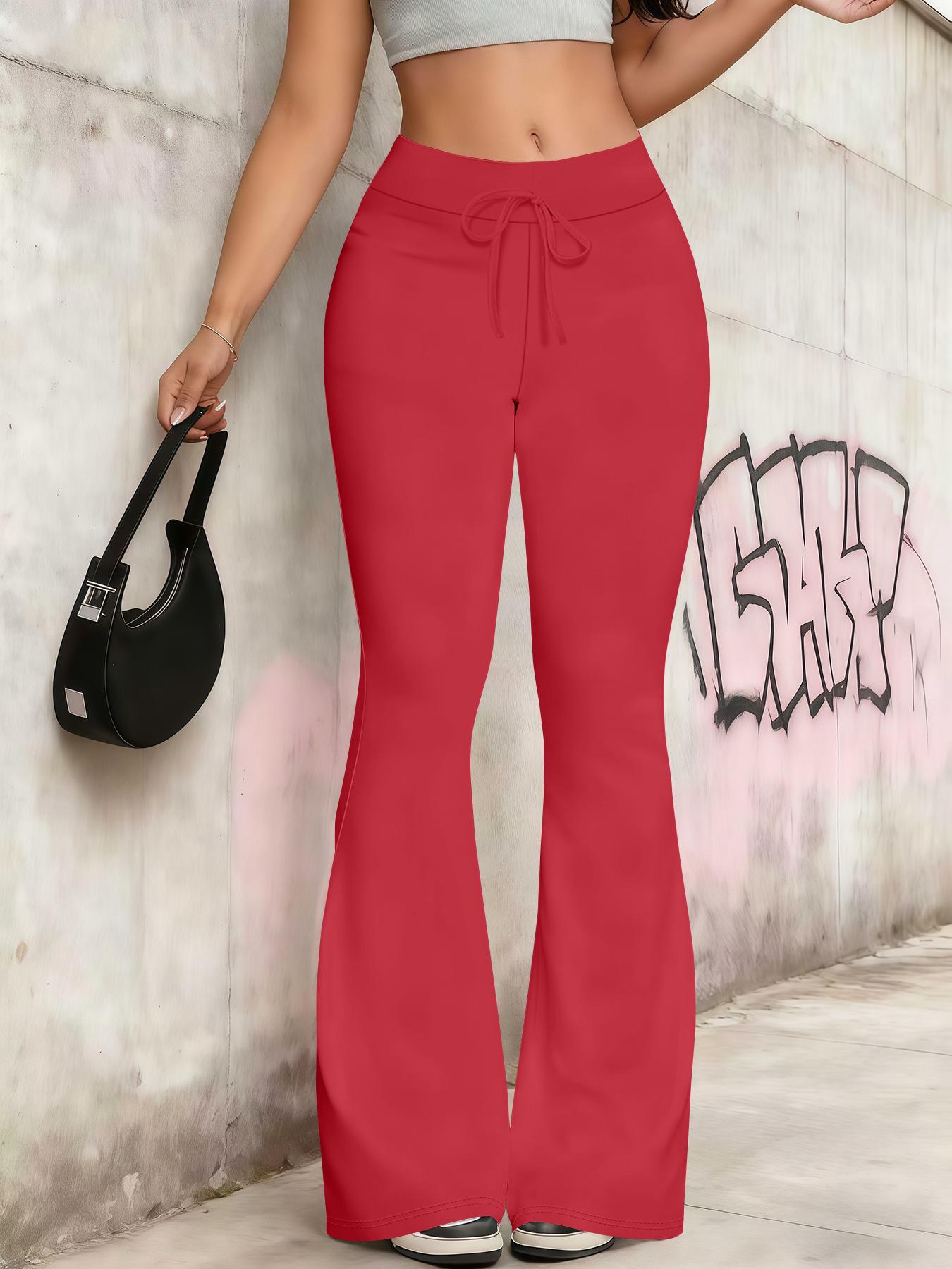 

TikTok Women s High-Waist Yoga and Sports Pants: European & American Fashion, Solid Color, All-Season XS красный