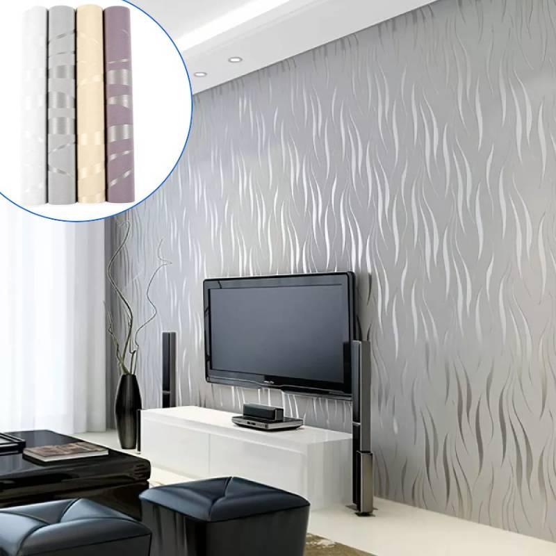 Embossed 3d Wave Stripes Wallpaper Silver Grey Non Woven Living Room Wall Decors