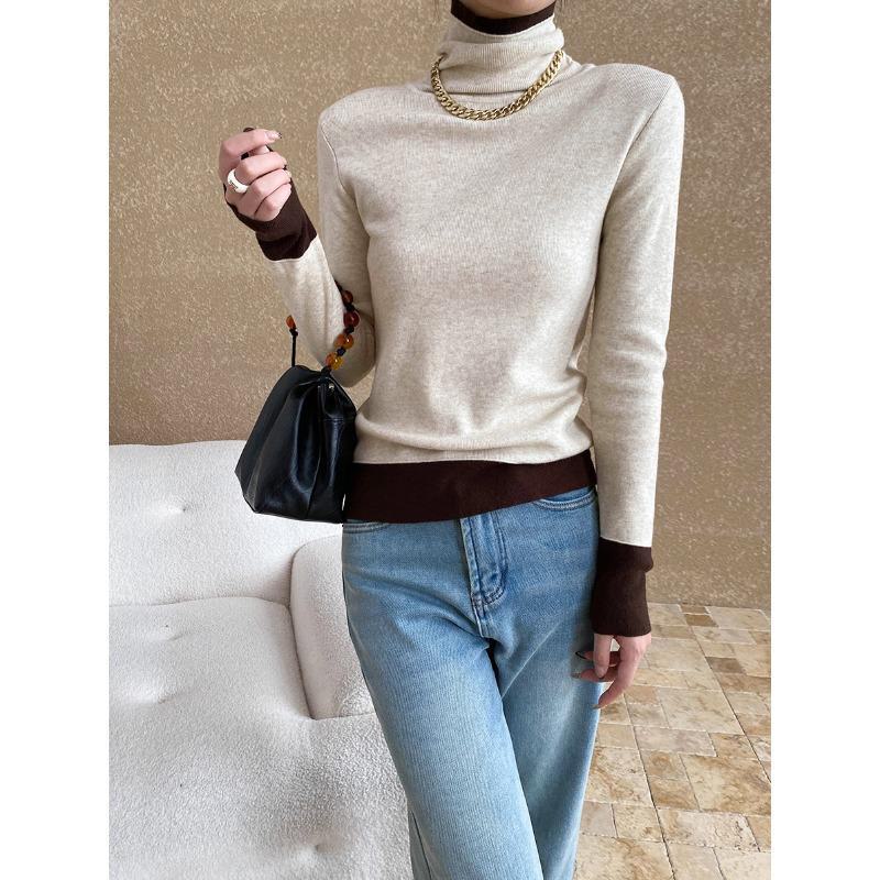 Sinan Contrast High Collar Slim Fit Knit Sweater SN6812