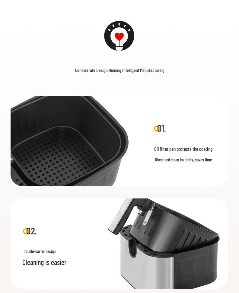 Friggitrice ad aria in acciaio inossidabile con controllo touch, timer e cestello per frittura