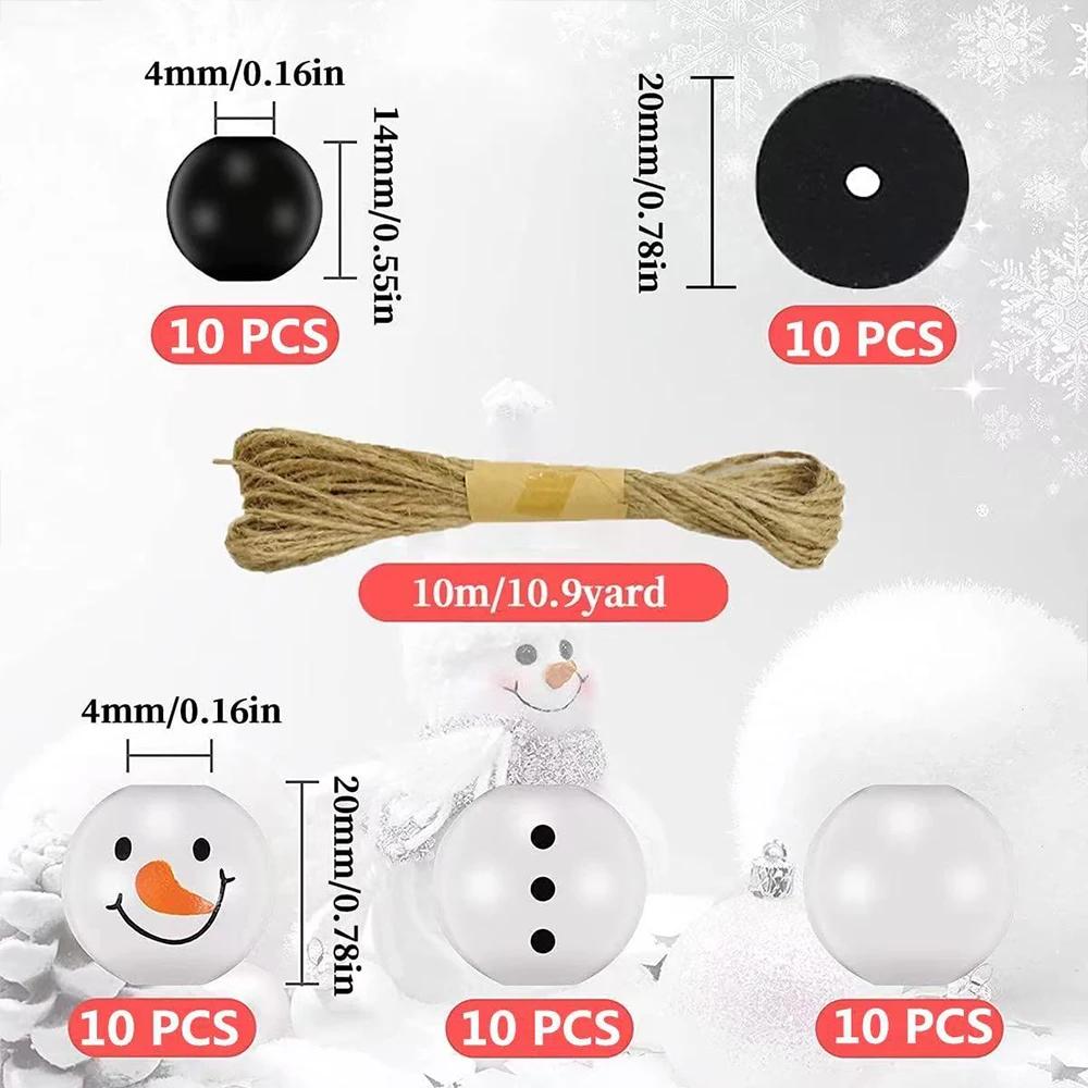 Runtow 50pcs Christmas Snowman Wooden Bead Set DIY Christmas Tree Pendant 2025 Merry Christmas Decor for Home Navidad