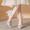 Silver high heels fairy 2025 new crystal wedding shoes bride shoes new French stiletto not tired feet single shoes