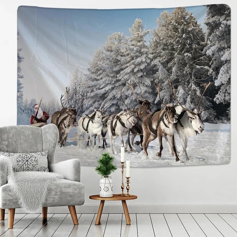 Weihnachten Schneeszene Katze Wandteppich Schlafzimmer Wohnzimmer Zuhause Weihnachten Dekorative Wandteppich