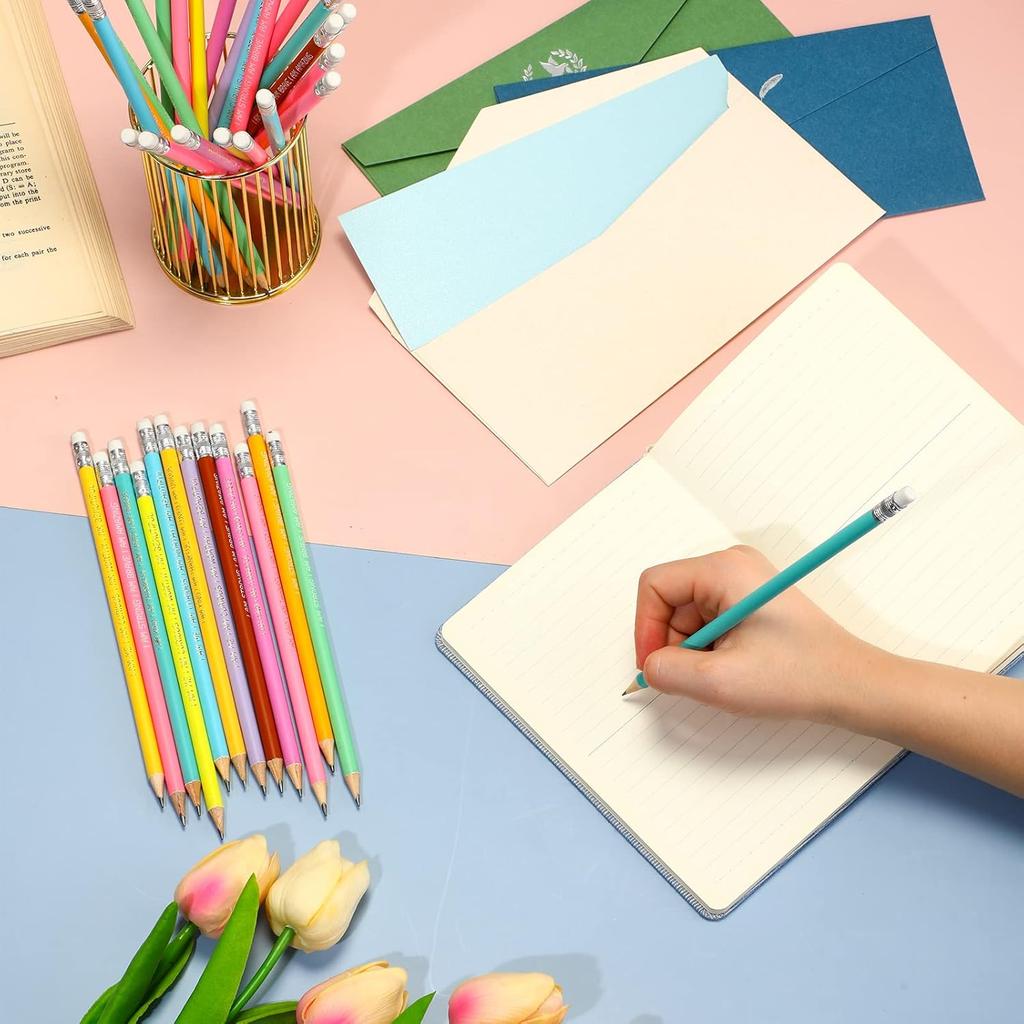 Fumete 36 Pcs pirational Pencils for Students Bulk Pastel Pencils Classroom Motivational Quote with Eraser Pre Sharpened #2 HB Back to School Gift