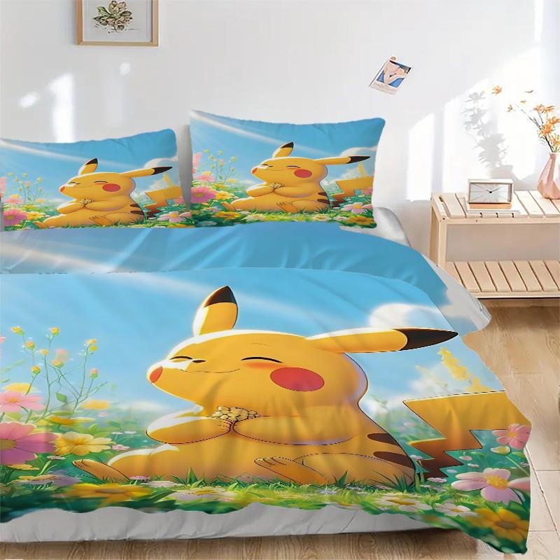 

3pcs Pikachu, Flowers Bedding Set. Soft and Comfortable with No Core Included (1x Duvet Cover + 2x Pillow Covers) yy251031005 135x200cm