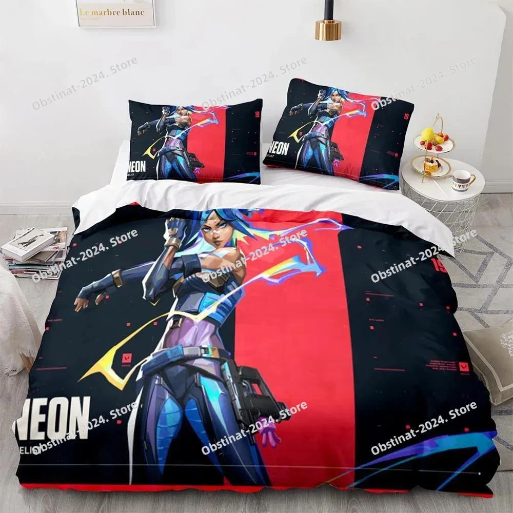 Game Valorant Neon Beding Set Young Boys Young Girls Twin Quen Sized Dimensions Soft Duvet Cover Pilowcase Bed Children Kids Adult People Fashion Home