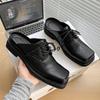 Platform Half Shoes for Men Mules Thick Bottom Leather Loafers Slippers Open-back Casual Shoes Height Increase Slides Sandal