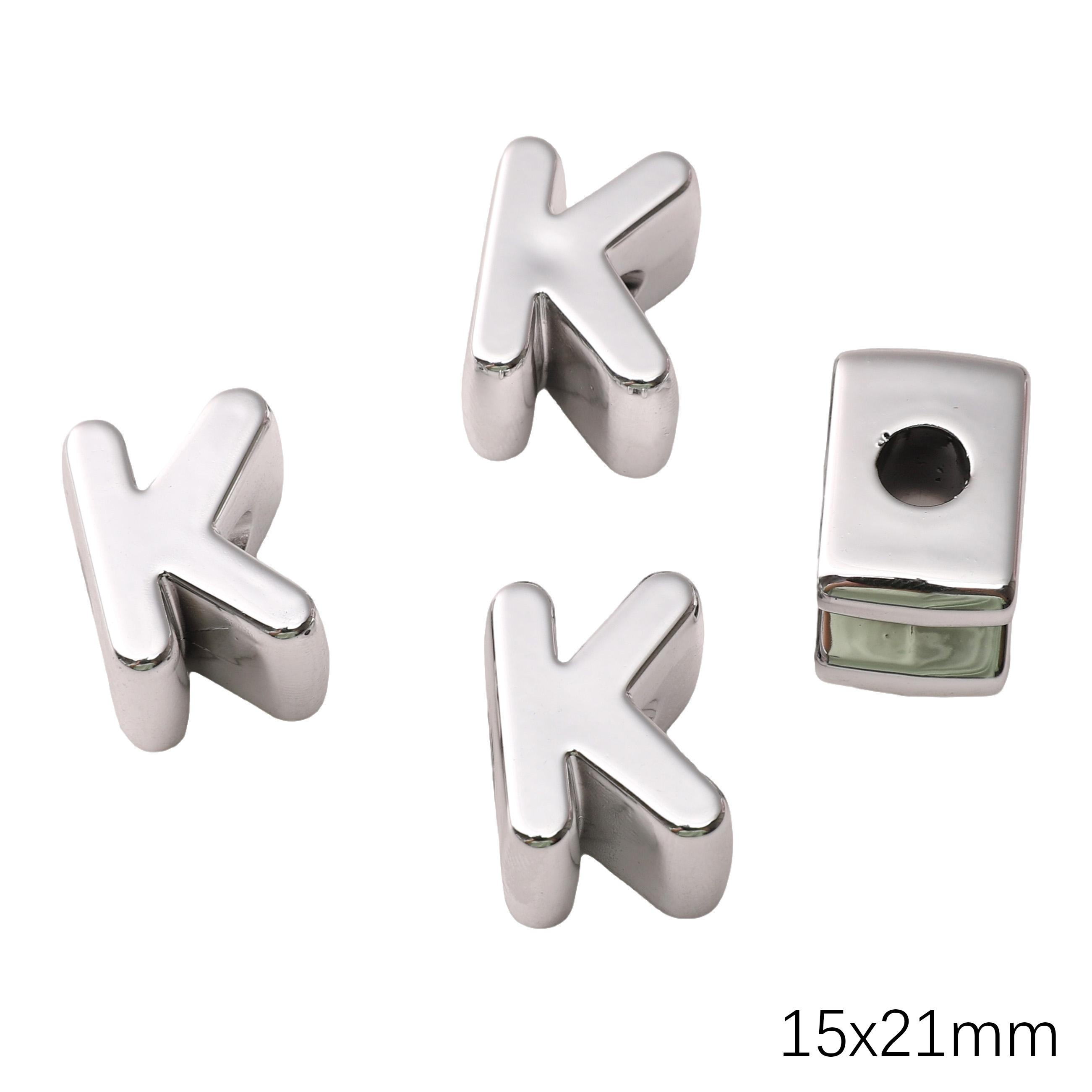 

Акриловая УФ-покрытая серебром бусина-буква с большим отверстием для изготовления украшений, DIY-аксессуары K 15×21mm