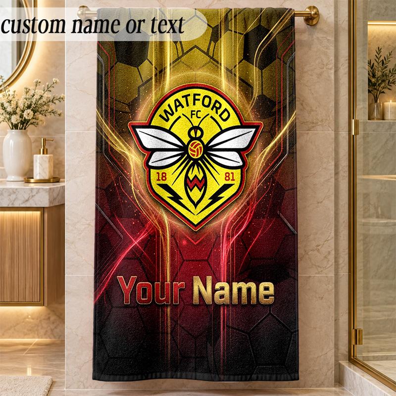 Beach TowelWatford FC Custom Name Text Personalized Soft Towel for Beach Pool Indoor Home Decor Gift