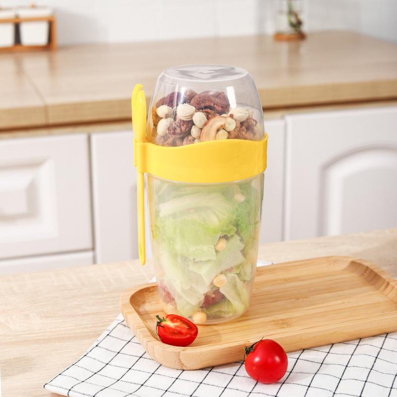 Salad Cup With Lids And Fork Portable Breakfast Cup Fresh Salad Shaker Container Cereal Nut Yogurt Salad Cup Lunch Box Bento Box