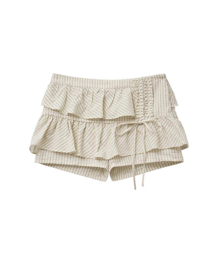 Yuupeu Wrinkle Mini Skirt Pants - Ivory