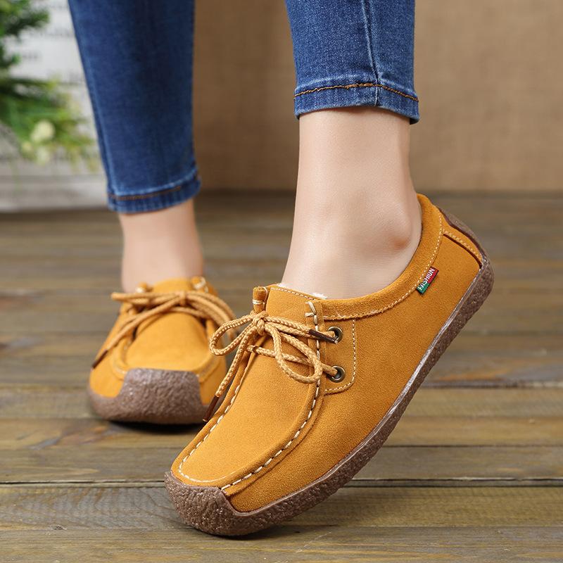 Spring single shoes female true versatile Doudou shoes women's casual flat single shoes lace-up snail shoes mother shoes