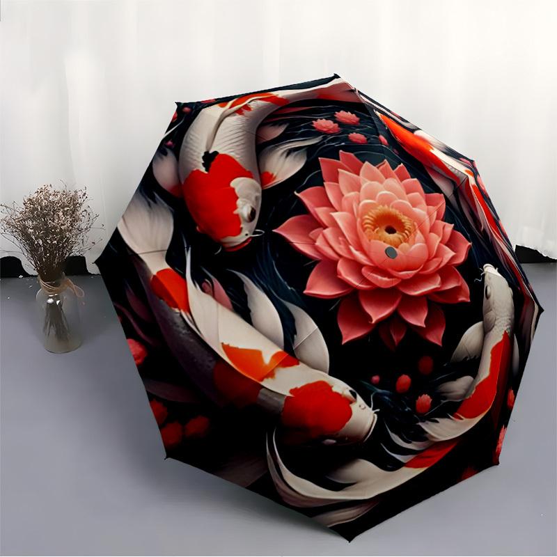 1pc Koi Fish Pond Folding Umbrella, Durable, Suitable for Outdoor Activities or Rain, Suitable for Commuting yy251027082