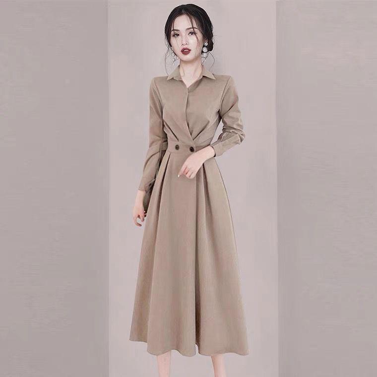 High-End French Balloon Flower Dress Spring Unique Chic Mid-Length Shirt Dress